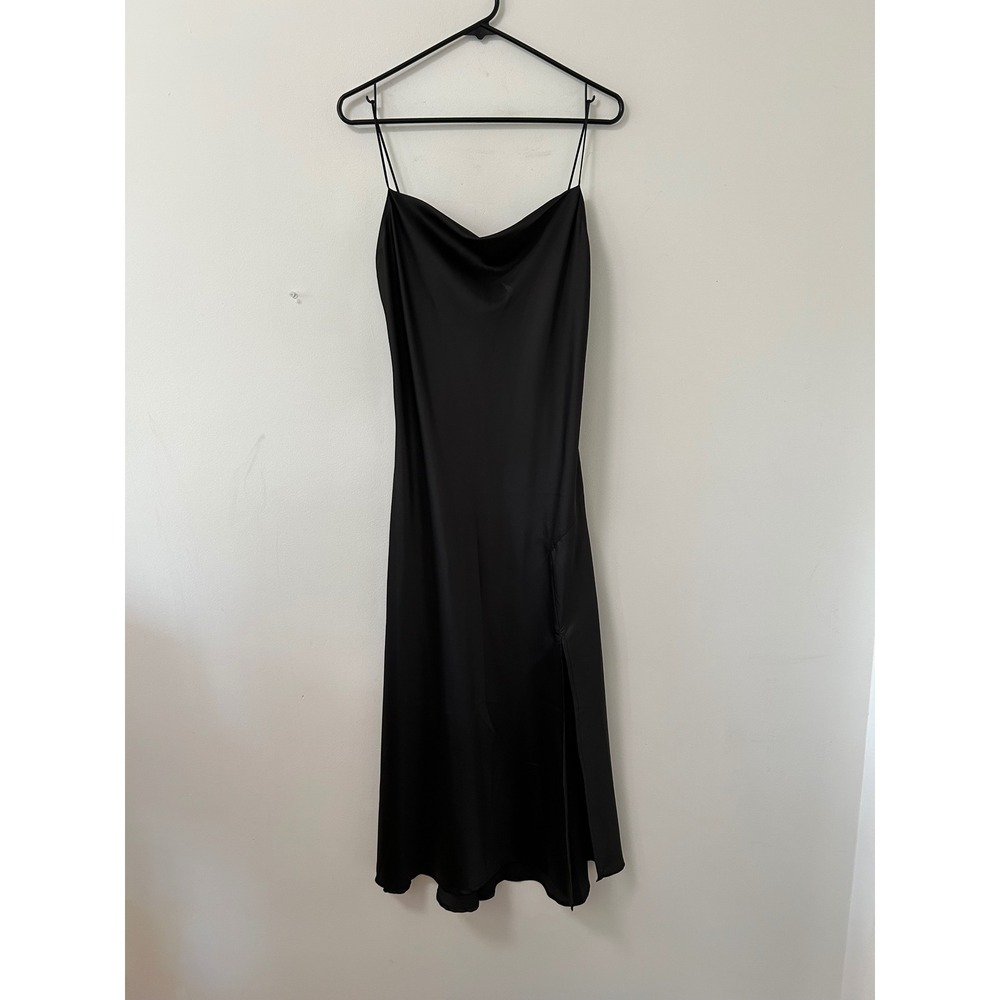 En Crème Cowl Neck Satin Slip Dress Women Size M Black Minimalist Old Money